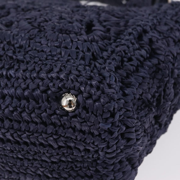 PRADA Hand Bag Raffia 2way Navy Silver Auth 208246