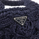 PRADA Hand Bag Raffia 2way Navy Silver Auth 208246-19