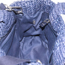 PRADA Hand Bag Raffia 2way Navy Silver Auth 208246-23