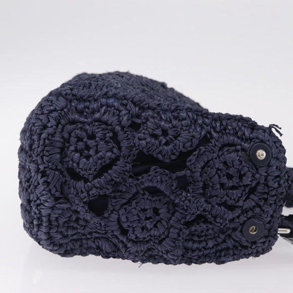 PRADA Hand Bag Raffia 2way Navy Silver Auth 208246