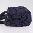 PRADA Hand Bag Raffia 2way Navy Silver Auth 208246-5