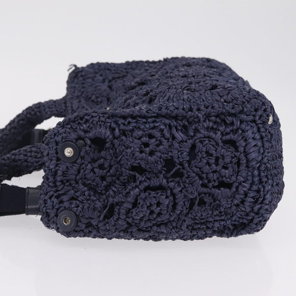 PRADA Hand Bag Raffia 2way Navy Silver Auth 208246
