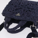 PRADA Hand Bag Raffia 2way Navy Silver Auth 208246-6
