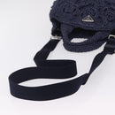 PRADA Hand Bag Raffia 2way Navy Silver Auth 208246-9
