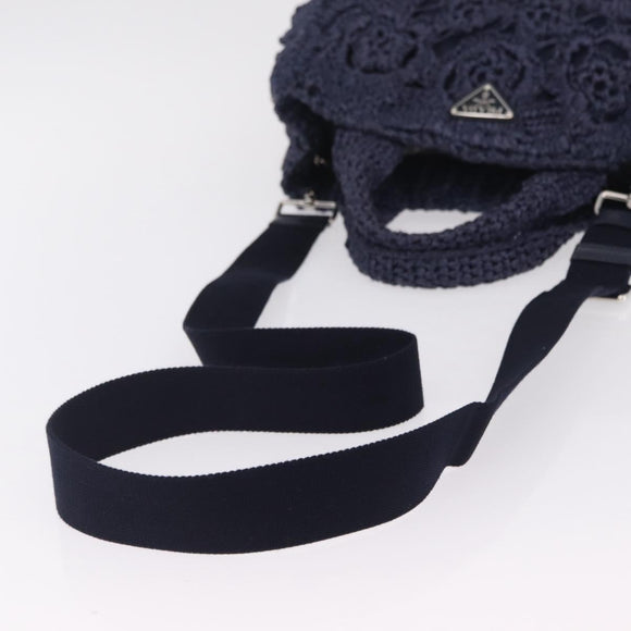 PRADA Hand Bag Raffia 2way Navy Silver Auth 208246