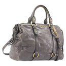 Miu Miu Hand Bag Leather 2way Gray Gold Auth 208248A-1