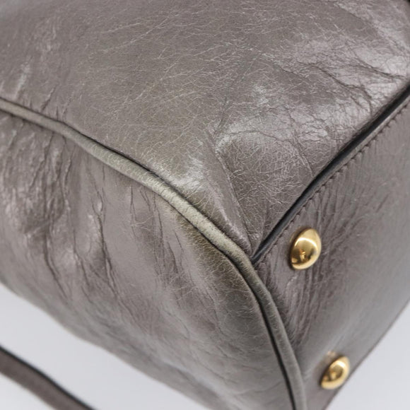 Miu Miu Hand Bag Leather 2way Gray Gold Auth 208248A