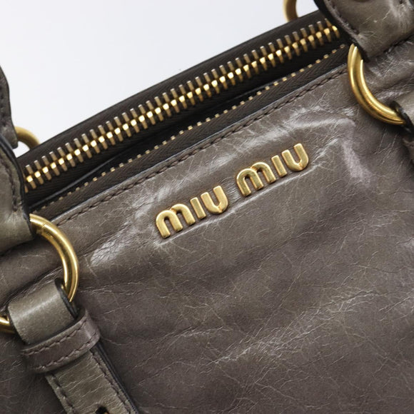 Miu Miu Hand Bag Leather 2way Gray Gold Auth 208248A