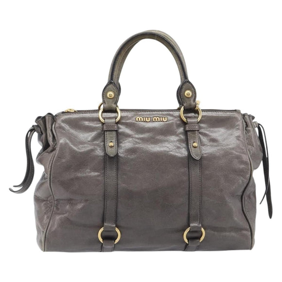 Miu Miu Hand Bag Leather 2way Gray Gold Auth 208248A