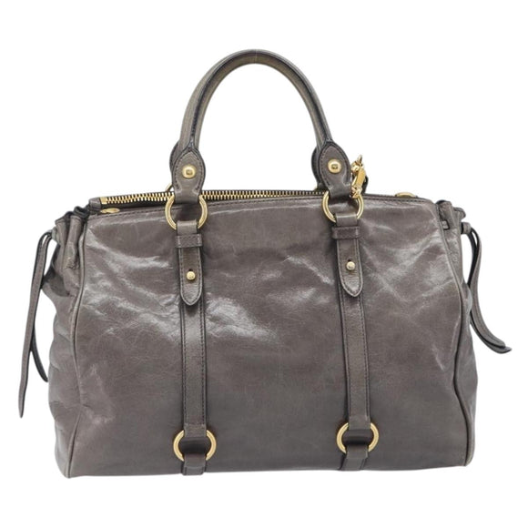 Miu Miu Hand Bag Leather 2way Gray Gold Auth 208248A