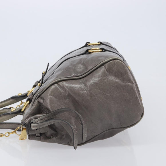 Miu Miu Hand Bag Leather 2way Gray Gold Auth 208248A