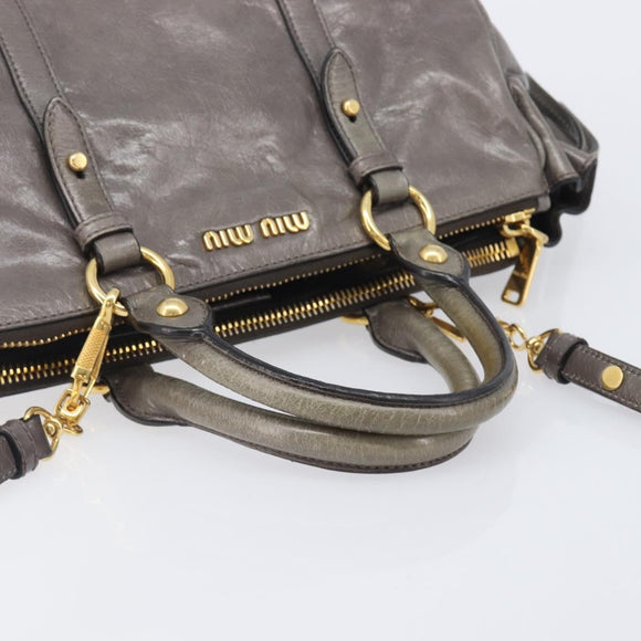 Miu Miu Hand Bag Leather 2way Gray Gold Auth 208248A