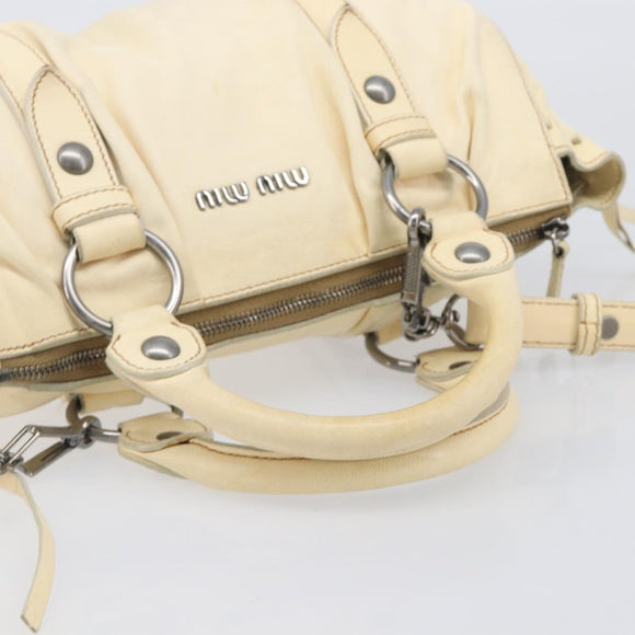 Miu Miu Hand Bag Leather 2way Ivory Silver Auth 208251A
