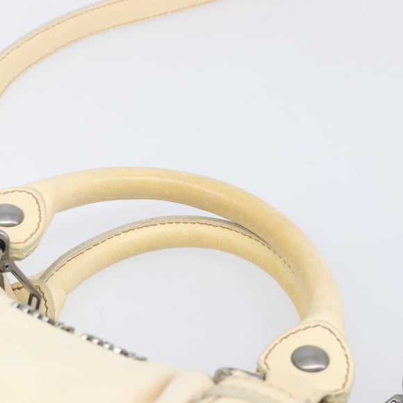 Miu Miu Hand Bag Leather 2way Ivory Silver Auth 208251A