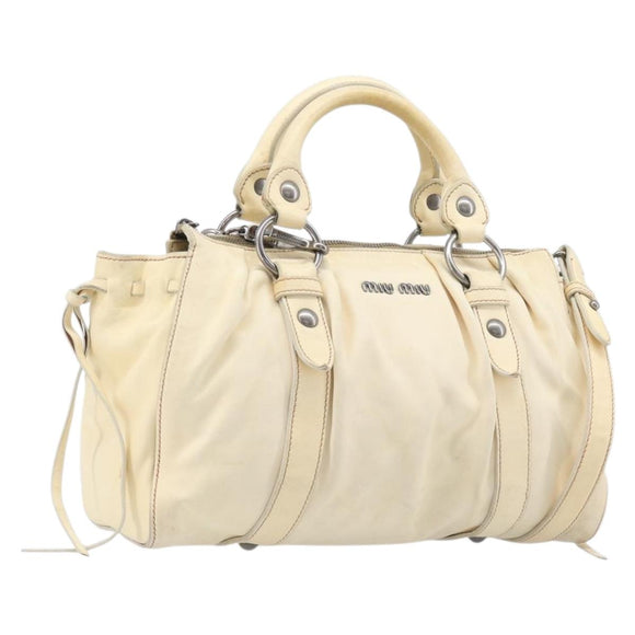Miu Miu Hand Bag Leather 2way Ivory Silver Auth 208251A