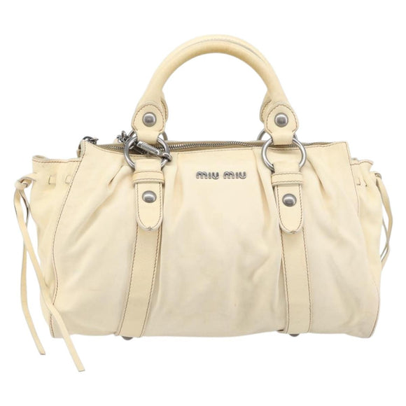 Miu Miu Hand Bag Leather 2way Ivory Silver Auth 208251A