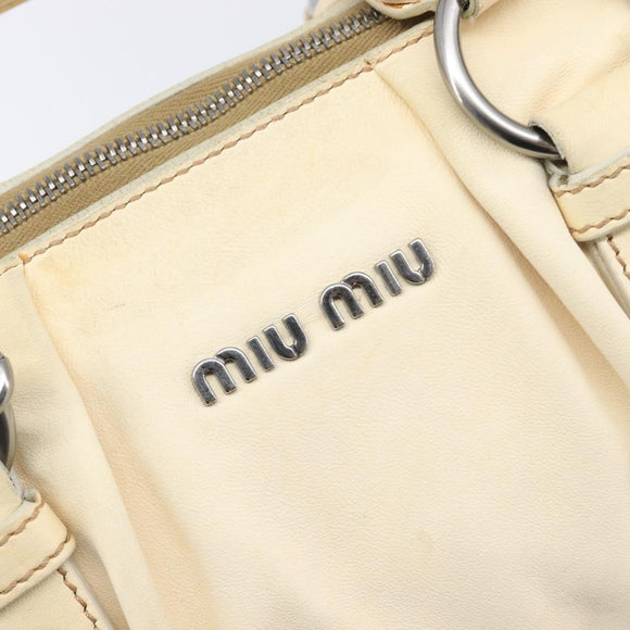 Miu Miu Hand Bag Leather 2way Ivory Silver Auth 208251A