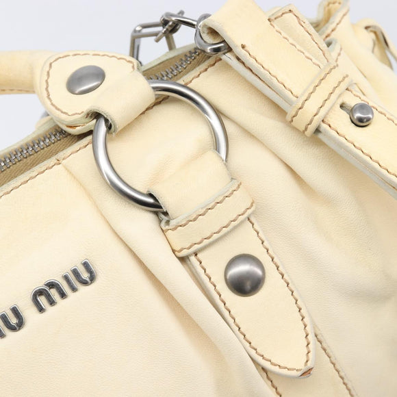 Miu Miu Hand Bag Leather 2way Ivory Silver Auth 208251A