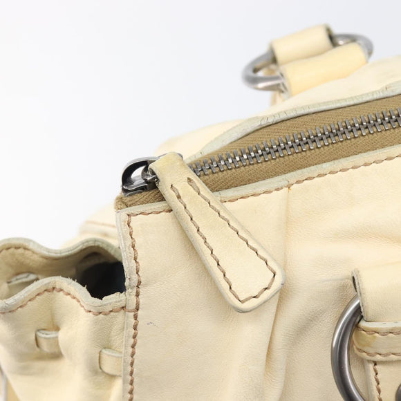 Miu Miu Hand Bag Leather 2way Ivory Silver Auth 208251A