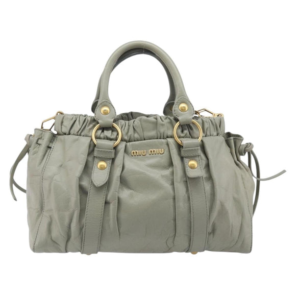Miu Miu Hand Bag Leather 2way Gray Gold Auth 208252A