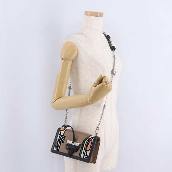 LOEWE Chain Barcelona Shoulder Bag Leather Beige Gold Auth 208257M