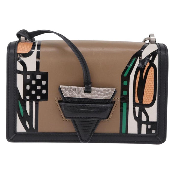 LOEWE Chain Barcelona Shoulder Bag Leather Beige Gold Auth 208257M