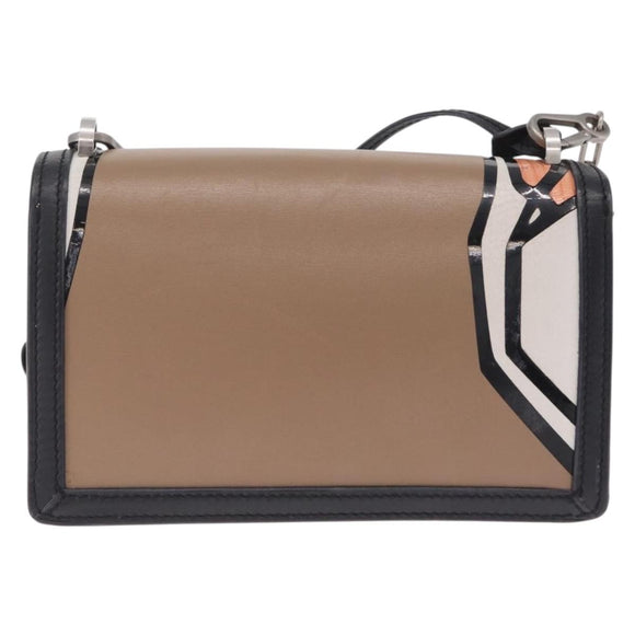 LOEWE Chain Barcelona Shoulder Bag Leather Beige Gold Auth 208257M
