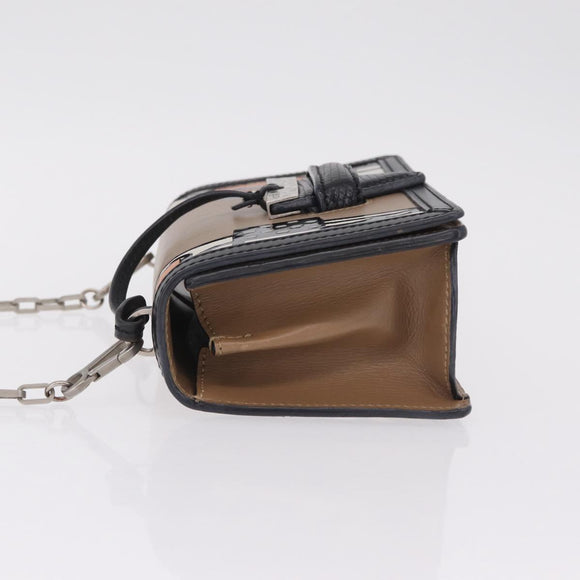 LOEWE Chain Barcelona Shoulder Bag Leather Beige Gold Auth 208257M