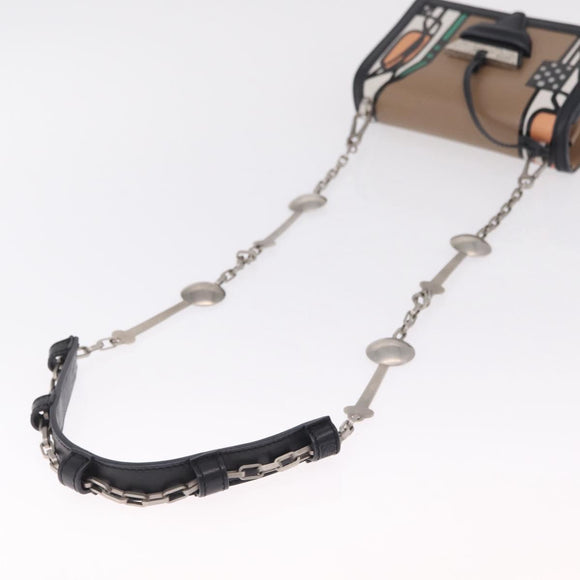 LOEWE Chain Barcelona Shoulder Bag Leather Beige Gold Auth 208257M