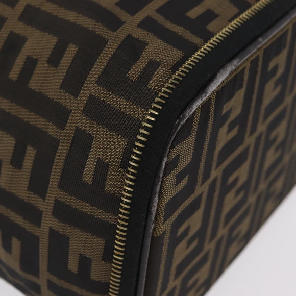 FENDI Zucca Canvas Vanity Hand Bag Black Brown Auth 208259
