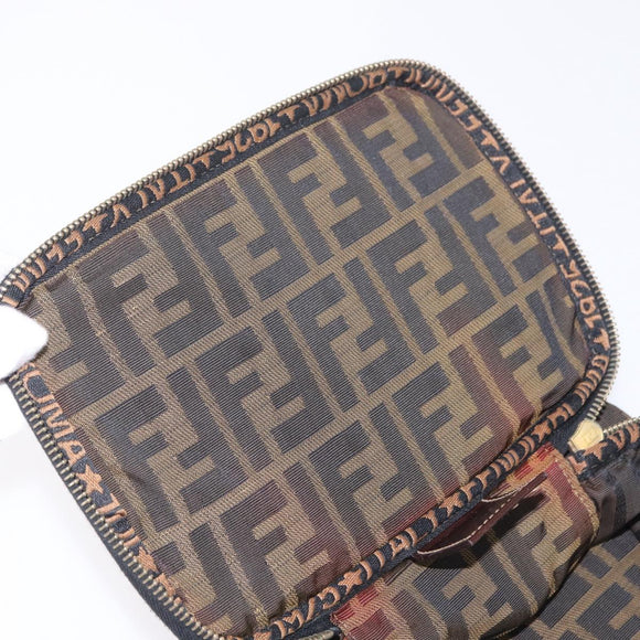 FENDI Zucca Canvas Vanity Hand Bag Black Brown Auth 208259