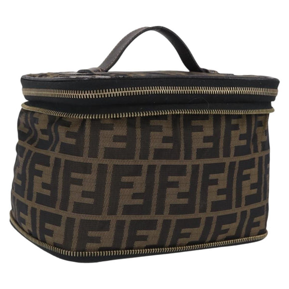 FENDI Zucca Canvas Vanity Hand Bag Black Brown Auth 208259