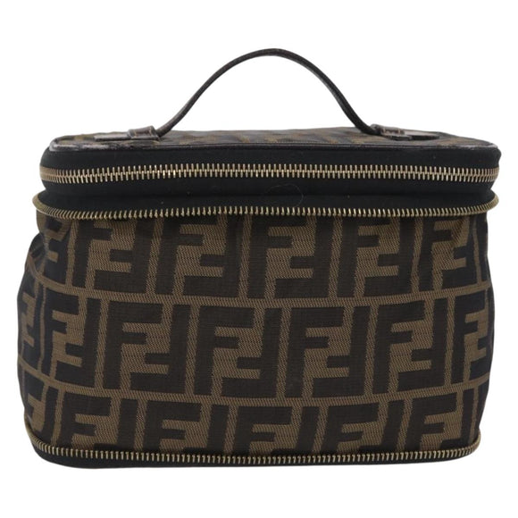 FENDI Zucca Canvas Vanity Hand Bag Black Brown Auth 208259