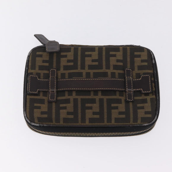 FENDI Zucca Canvas Vanity Hand Bag Black Brown Auth 208259
