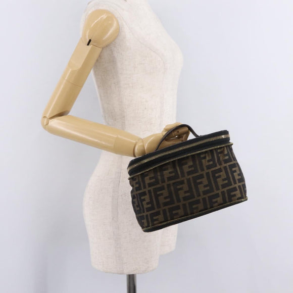 FENDI Zucca Canvas Vanity Hand Bag Black Brown Auth 208259