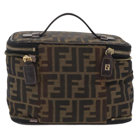 FENDI Zucca Canvas Vanity Hand Bag Black Brown Auth 208259