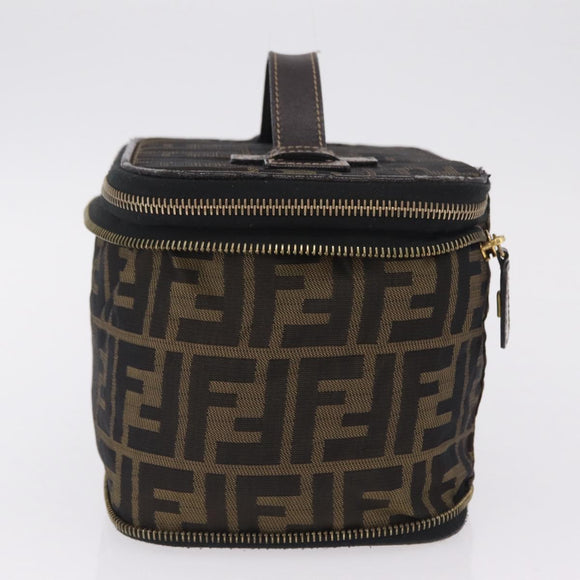 FENDI Zucca Canvas Vanity Hand Bag Black Brown Auth 208259