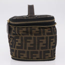 FENDI Zucca Canvas Vanity Hand Bag Black Brown Auth 208259-5