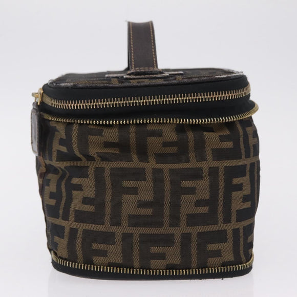 FENDI Zucca Canvas Vanity Hand Bag Black Brown Auth 208259