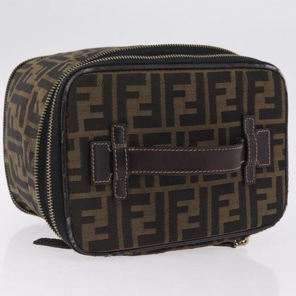 FENDI Zucca Canvas Vanity Hand Bag Black Brown Auth 208259