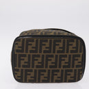 FENDI Zucca Canvas Vanity Hand Bag Black Brown Auth 208259-9