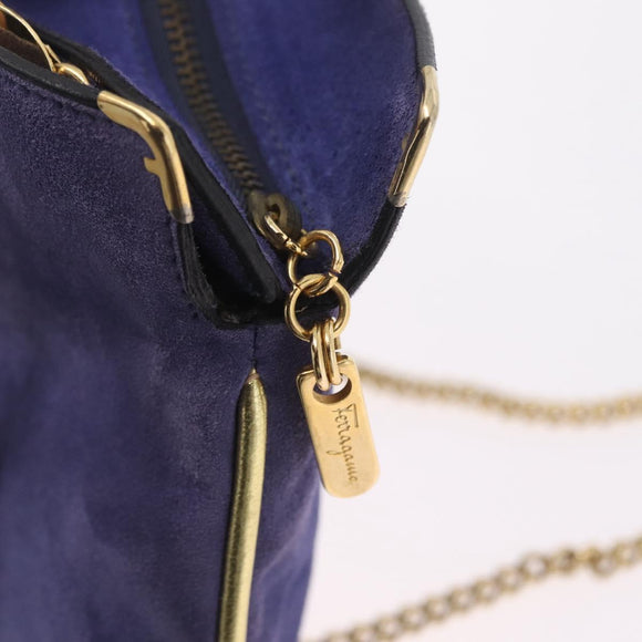 Salvatore Ferragamo Chain Shoulder Bag Suede Purple Gold Auth 208261A