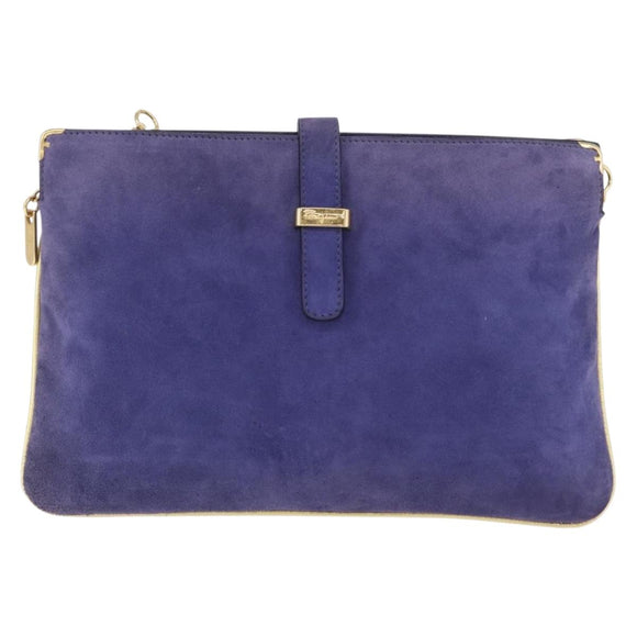 Salvatore Ferragamo Chain Shoulder Bag Suede Purple Gold Auth 208261A