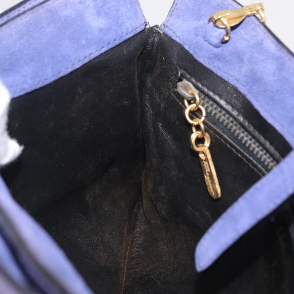 Salvatore Ferragamo Chain Shoulder Bag Suede Purple Gold Auth 208261A