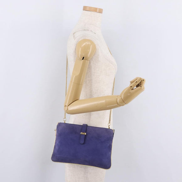 Salvatore Ferragamo Chain Shoulder Bag Suede Purple Gold Auth 208261A