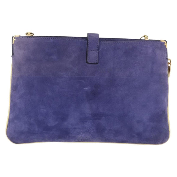 Salvatore Ferragamo Chain Shoulder Bag Suede Purple Gold Auth 208261A