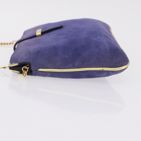 Salvatore Ferragamo Chain Shoulder Bag Suede Purple Gold Auth 208261A