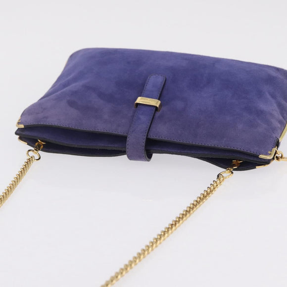 Salvatore Ferragamo Chain Shoulder Bag Suede Purple Gold Auth 208261A