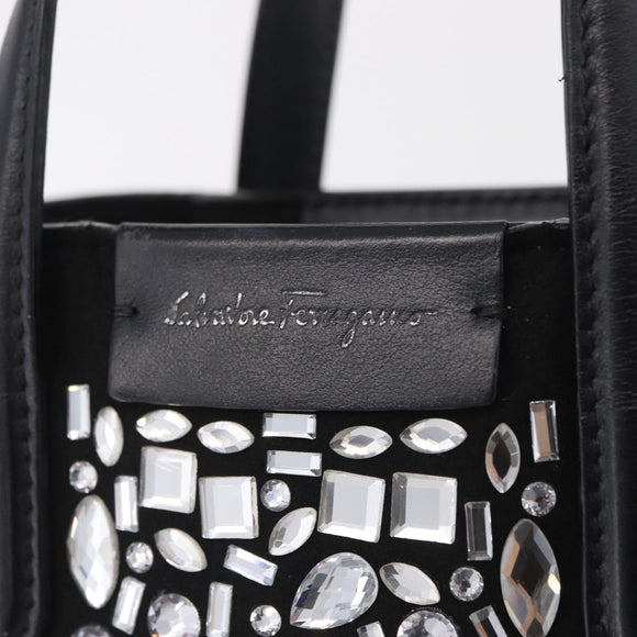 Salvatore Ferragamo Hand Bag Leather Black Silver Auth 208262A