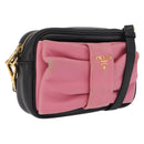 PRADA Ribbon Shoulder Bag Leather Black Pink Auth 208264A-1